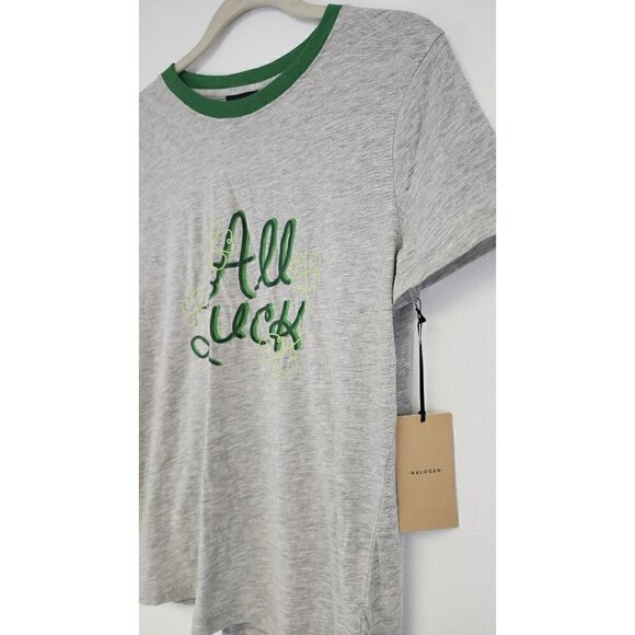NWT Halogen St. Patricks Day All Luck T-Shirt Grey & Green Tee Medium - Picture 2 of 5
